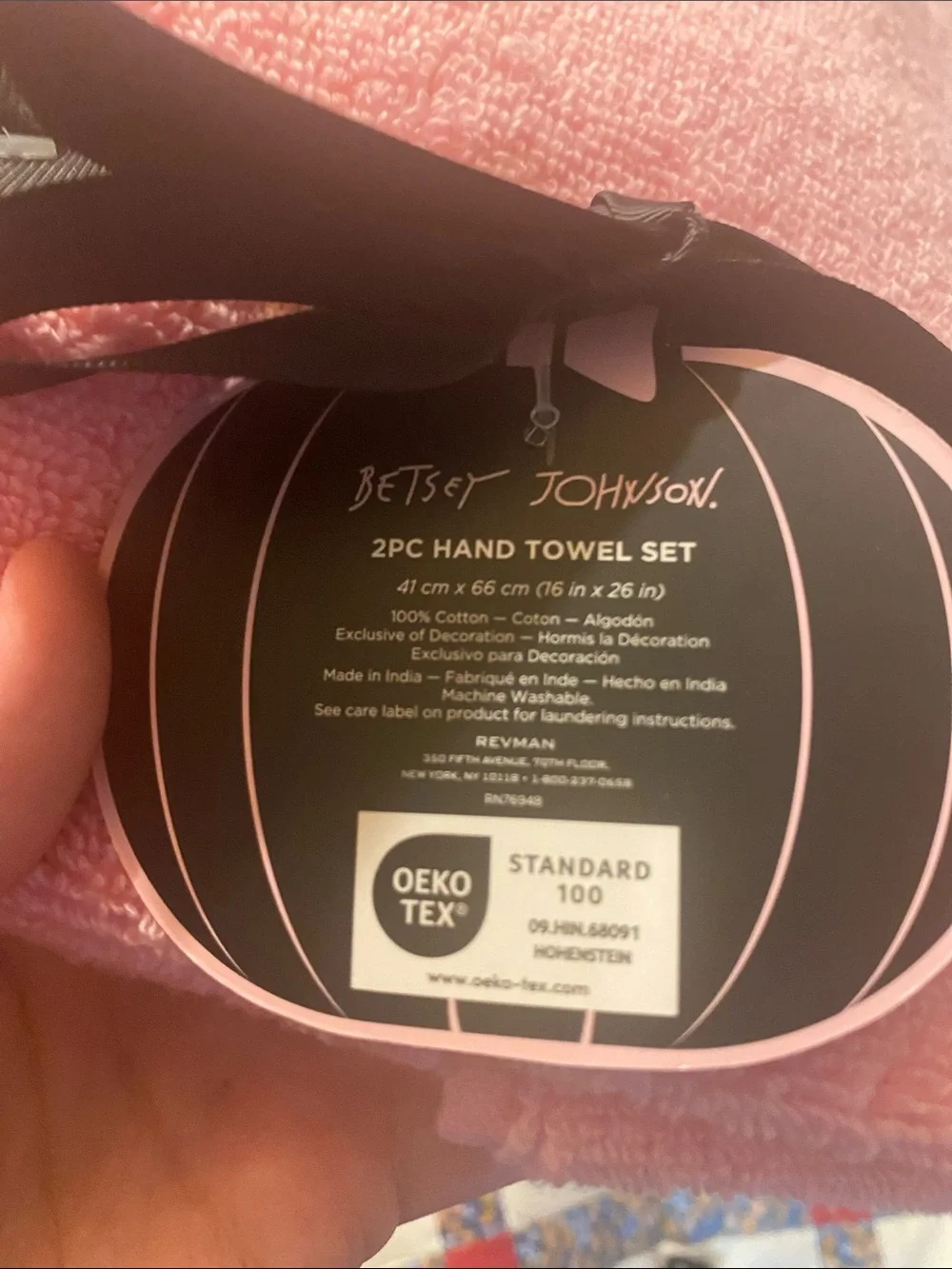 NWT Betsey Johnson Pink Black Cat Two Piece Hand Towel Set